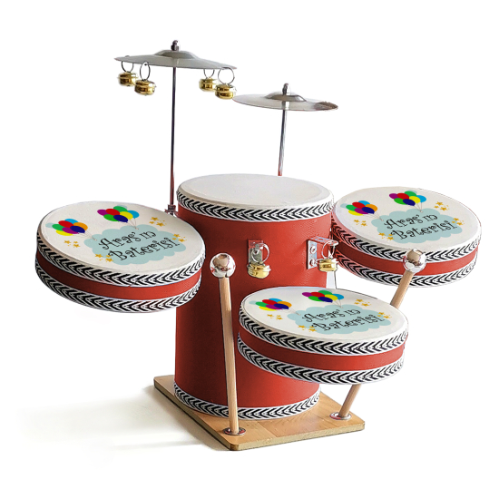 Kişiye Özel İsimli, Balonlu Printed Leather Kids' Drum Set - Red