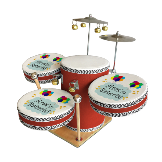 Kişiye Özel İsimli, Balonlu Printed Leather Kids' Drum Set - Red