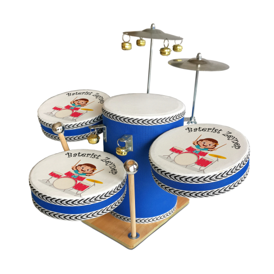Personalized with Name, Child Drummer  Printed Leather Kids' Drum Set - Blue