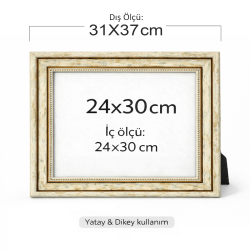 Boş 24x30 cm Camlı Fotoğraf ve Belge Çerçevesi – Eskitme Krem Yaldızlı
