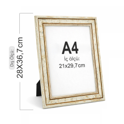 Boş A4 Camlı Fotoğraf ve Belge Çerçevesi 21x29,7 cm – Eskitme Krem Yaldızlı