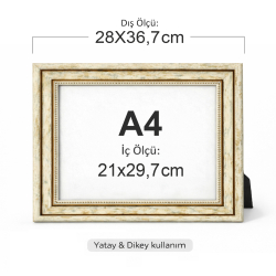 Boş A4 Camlı Fotoğraf ve Belge Çerçevesi 21x29,7 cm – Eskitme Krem Yaldızlı