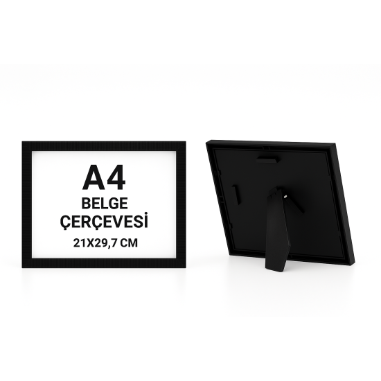 Boş A4 Camlı Fotoğraf ve Belge Çerçevesi 21x29,7 cm – Siyah
