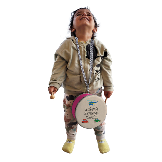 Kişiye Özel İsimli, Araba Helikopter  Printed Leather Kids' Drum - Pink