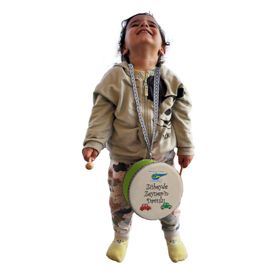 Kişiye Özel İsimli, Araba Helikopter  Printed Leather Kids' Drum - Green