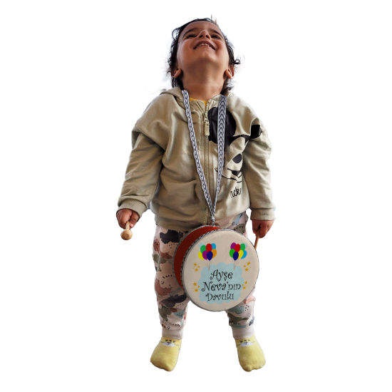 Kişiye Özel İsimli, Balonlu Baskılı Deri Çocuk Davulu - Kırmızı