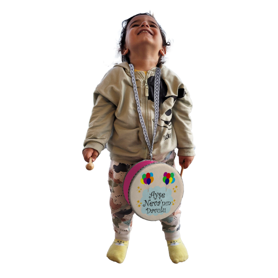 Kişiye Özel İsimli, Balonlu  Printed Leather Kids' Drum - Pink