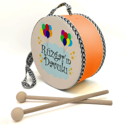 Kişiye Özel İsimli, Balonlu Printed Leather Kids' Drum - Orange