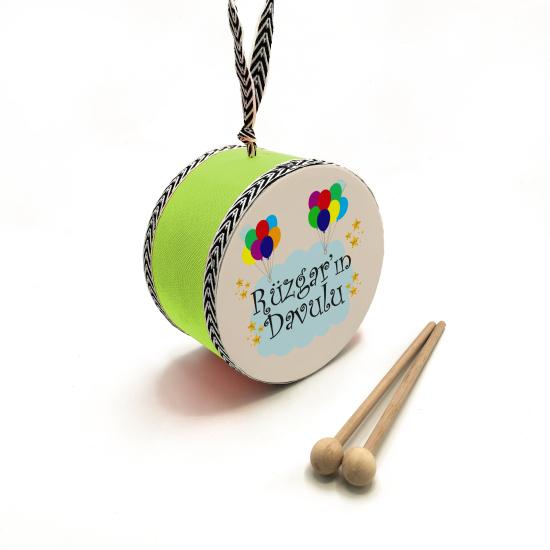 Kişiye Özel İsimli, Balonlu  Printed Leather Kids' Drum - Green