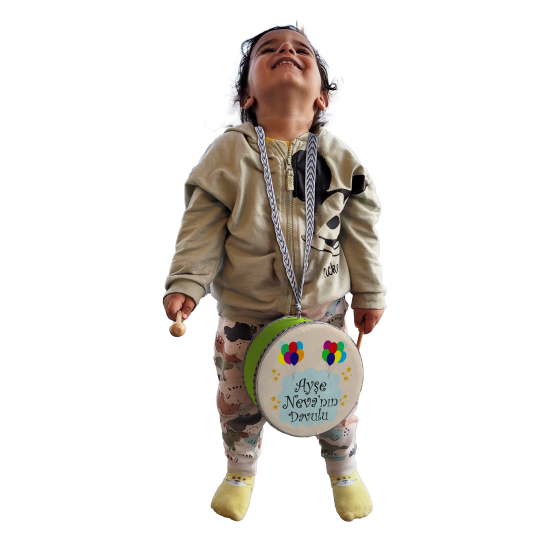 Kişiye Özel İsimli, Balonlu  Printed Leather Kids' Drum - Green