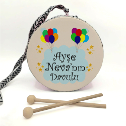 Kişiye Özel İsimli, Balonlu Baskılı Deri Çocuk Davulu - Kırmızı