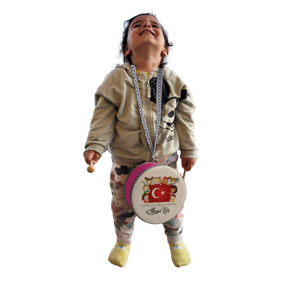 Kişiye Özel İsimli, 23 Nisan Bayrak ve Çocuklar Printed Leather Kids' Drum - Pink