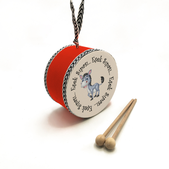 Eşek Sıpası Yazılı  Printed Leather Kids' Drum - Red