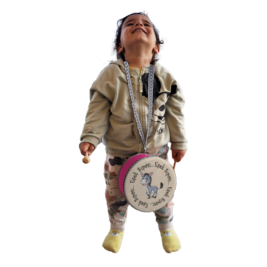 Eşek Sıpası Yazılı  Printed Leather Kids' Drum - Pink