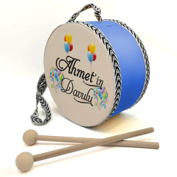 Kişiye Özel İsimli, Balonlu Printed Leather Kids' Drum - Blue