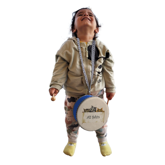 Personalized with Name, Cute Kittens  Printed Leather Kids' Drum - Blue