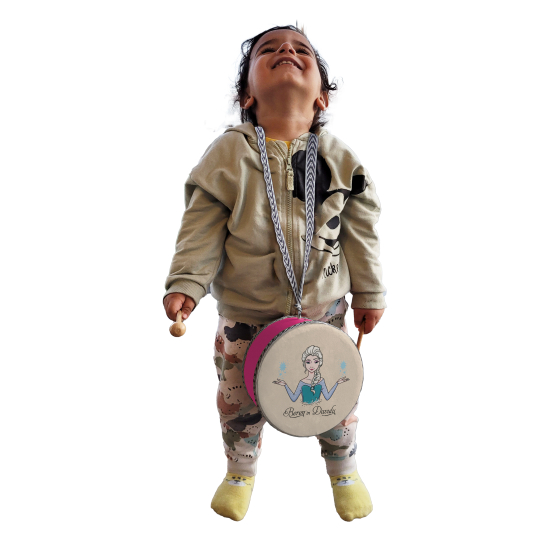 Kişiye Özel İsimli, Kraliçe Elsa  Baskılı Deri Çocuk Davulu - Pembe