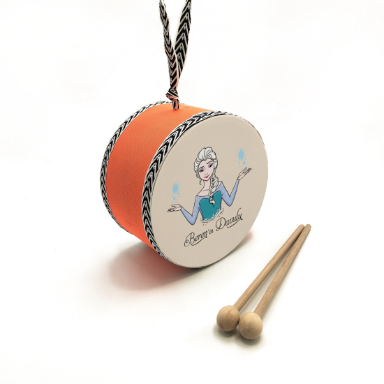 Personalized with Name, Queen Elsa  Printed Leather Kids' Drum - Orange