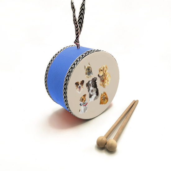 Köpekler  Printed Leather Kids' Drum - Blue