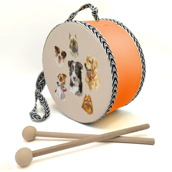 Köpekler Printed Leather Kids' Drum - Orange