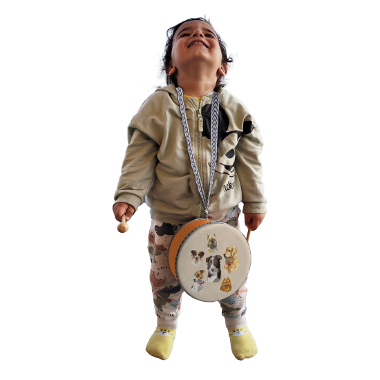 Köpekler Printed Leather Kids' Drum - Orange