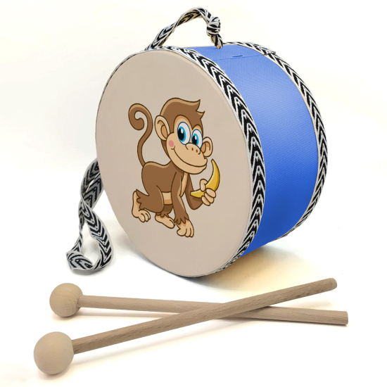 Monkey  Printed Leather Kids' Drum - Blue