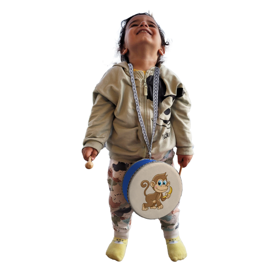 Monkey  Printed Leather Kids' Drum - Blue