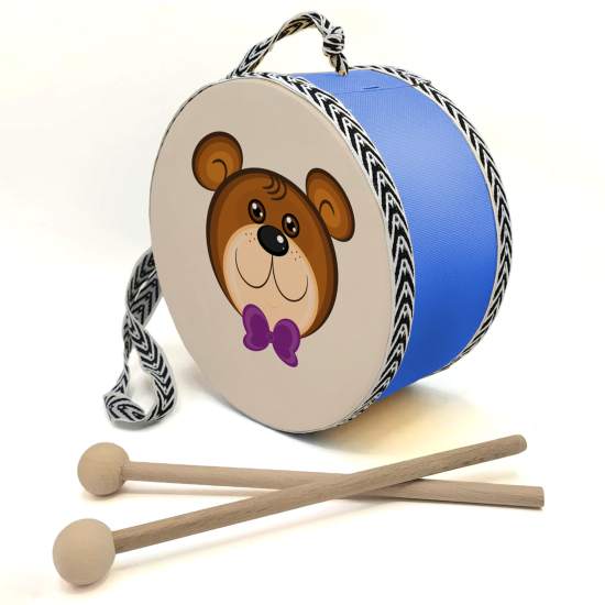 Papyonlu Ayıcık Printed Leather Kids' Drum - Blue