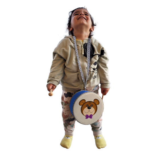 Papyonlu Ayıcık Printed Leather Kids' Drum - Blue