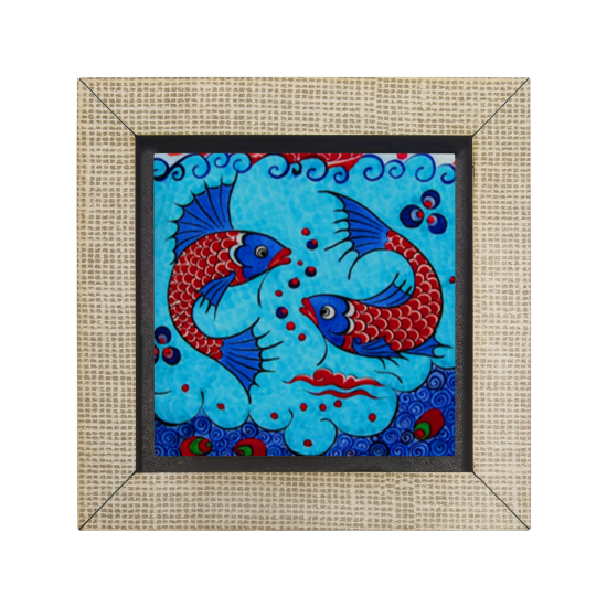 Balıklı Çini Motifi Baskılı Ahşap Magnet