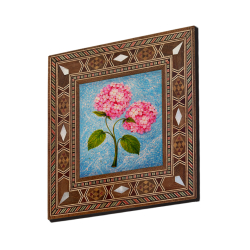 Ortanca Çieçek Ebrusu Printed Mother-of-Pearl Effect Wooden Magnet