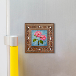 Ortanca Çieçek Ebrusu Printed Mother-of-Pearl Effect Wooden Magnet