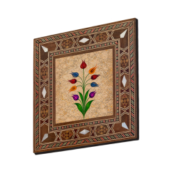 9 Başlı Laleli Ebru Printed Mother-of-Pearl Effect Wooden Magnet