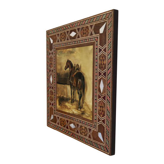 Oil Painting of a Horse in the Stable Printed Mother-of-Pearl Effect Wooden Magnet