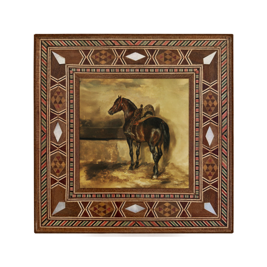 Oil Painting of a Horse in the Stable Printed Mother-of-Pearl Effect Wooden Magnet