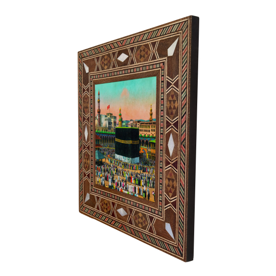 Osmanlı Dönemi Mekke-Kabe Baskılı Sedef Görünümlü Ahşap Magnet