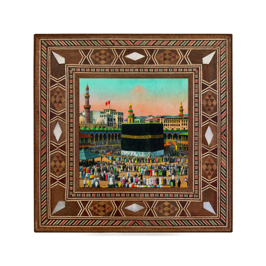 Osmanlı Dönemi Mekke-Kabe Baskılı Sedef Görünümlü Ahşap Magnet