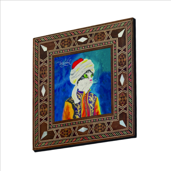 Kavuklu Kedi Printed Mother-of-Pearl Effect Wooden Magnet