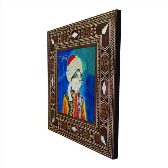 Kavuklu Kedi Printed Mother-of-Pearl Effect Wooden Magnet