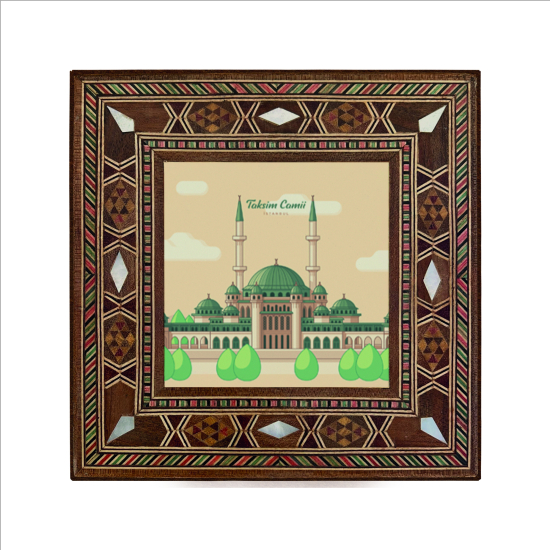Taksim Camii Görseli Baskılı Sedef Görünümlü Ahşap Magnet