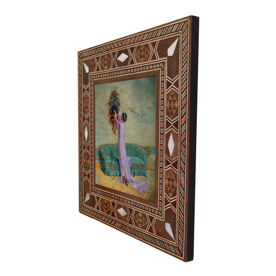 Osman Hamdi Bey – Girl Arranging a Vase Painting Printed Mother-of-Pearl Effect Wooden Magnet