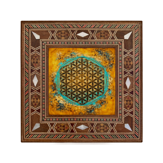 Yaşam Çiçeği Sembolü Printed Mother-of-Pearl Effect Wooden Magnet