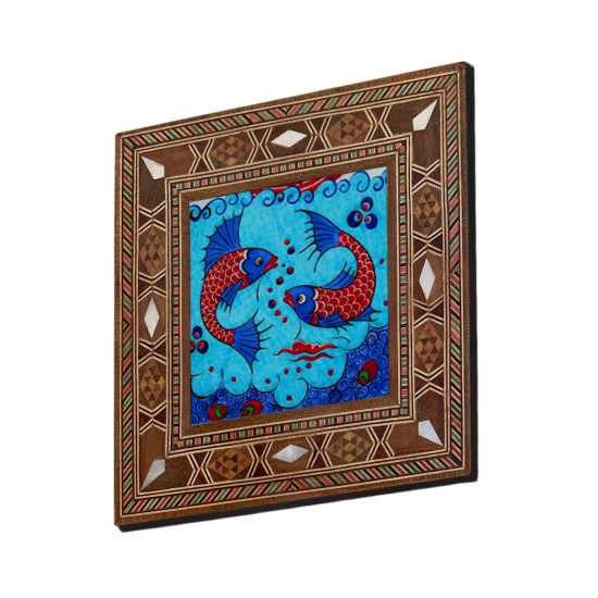 Balıklı Çini Motifi Printed Mother-of-Pearl Effect Wooden Magnet