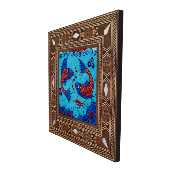 Balıklı Çini Motifi Printed Mother-of-Pearl Effect Wooden Magnet