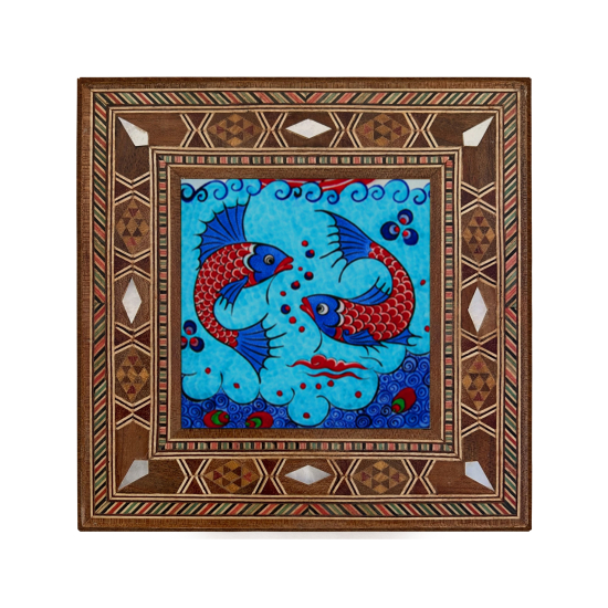 Balıklı Çini Motifi Printed Mother-of-Pearl Effect Wooden Magnet