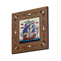 Kalyon Çini Deseni Baskılı Sedef Görünümlü Ahşap Magnet