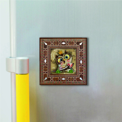Baykuş Baskılı Sedef Görünümlü Ahşap Magnet