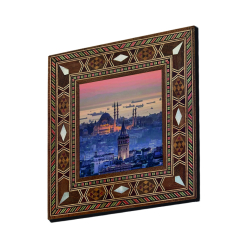 Galata Kulesi ve Süleymaniye Camii Baskılı Sedef Görünümlü Ahşap Magnet