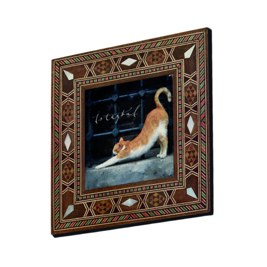 İstanbul Kedisi  Printed Mother-of-Pearl Effect Wooden Magnet
