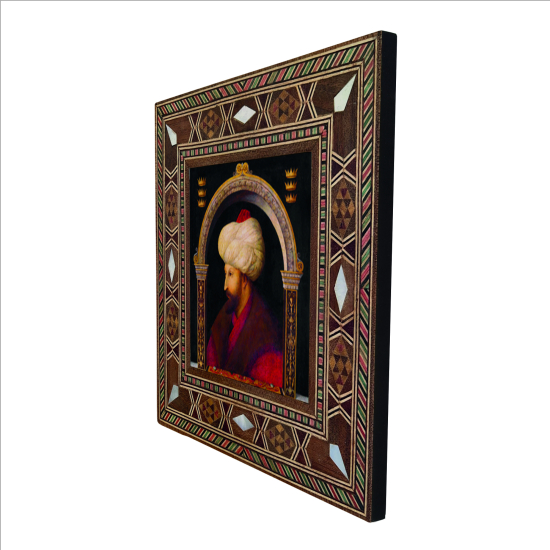 Fatih Sultan Mehmet'in Portresi Printed Mother-of-Pearl Effect Wooden Magnet
